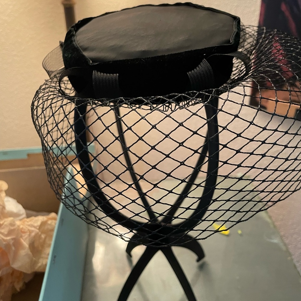 Classic Black Pillbox Hat with Veil and Bow